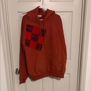 Plaid Patch Rust Crewneck Hoodie - Women